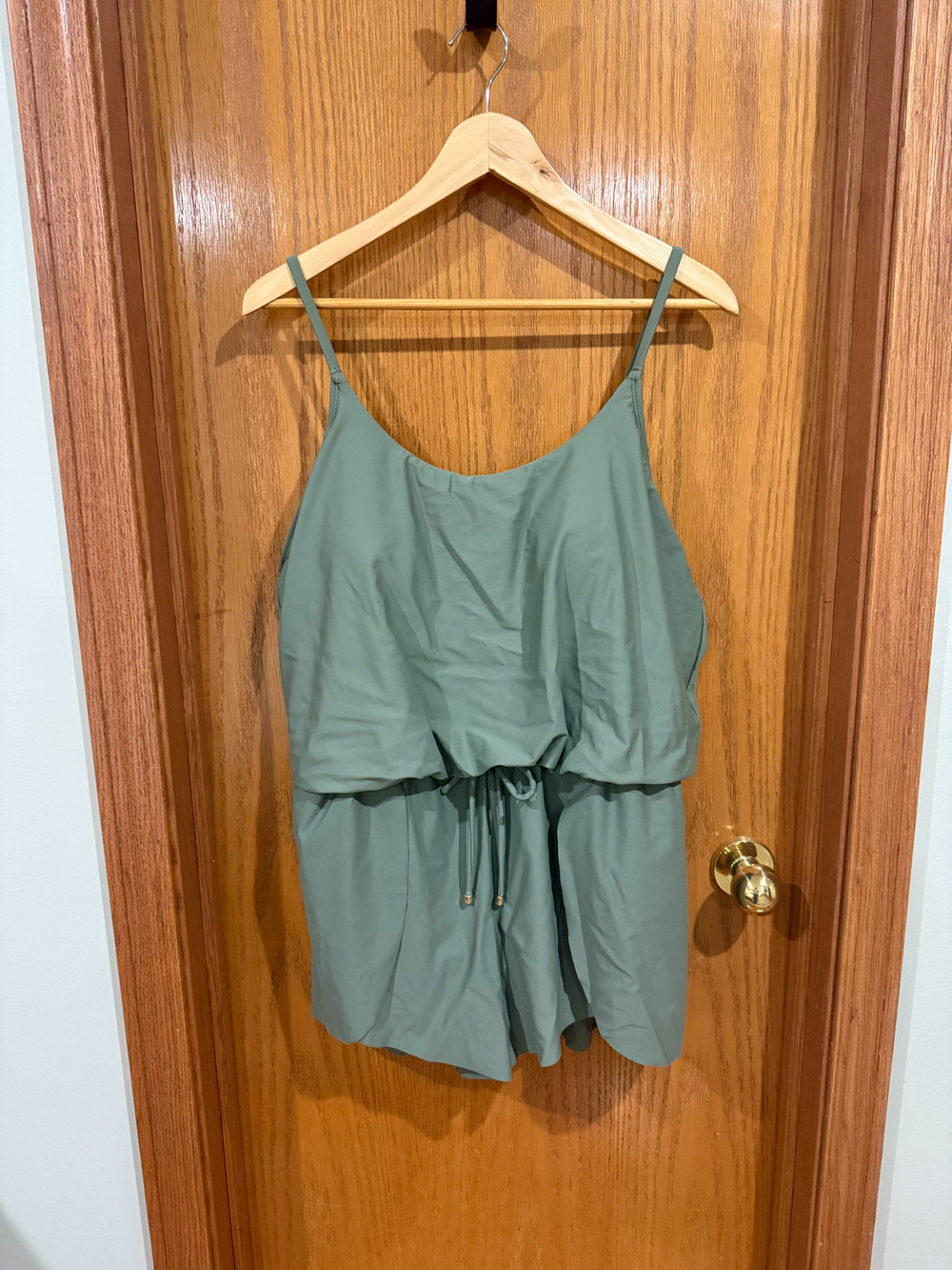 Green Layered Spaghetti Strap Romper Bathing Suit Size L (12-14)